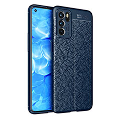 Coque Silicone Gel Motif Cuir Housse Etui pour Oppo Reno6 5G Bleu