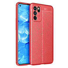 Coque Silicone Gel Motif Cuir Housse Etui pour Oppo Reno6 5G Rouge
