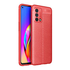 Coque Silicone Gel Motif Cuir Housse Etui pour Oppo Reno6 Lite Rouge