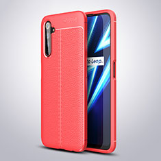 Coque Silicone Gel Motif Cuir Housse Etui pour Realme 6 Pro Rouge