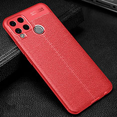 Coque Silicone Gel Motif Cuir Housse Etui pour Realme C15 Rouge