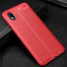 Coque Silicone Gel Motif Cuir Housse Etui pour Samsung Galaxy A01 Core Rouge