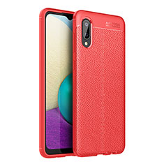 Coque Silicone Gel Motif Cuir Housse Etui pour Samsung Galaxy A02 Rouge