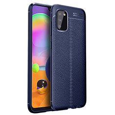 Coque Silicone Gel Motif Cuir Housse Etui pour Samsung Galaxy A03s Bleu