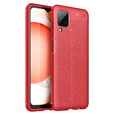 Coque Silicone Gel Motif Cuir Housse Etui pour Samsung Galaxy A12 5G Rouge