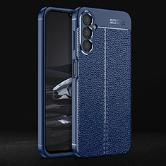 Coque Silicone Gel Motif Cuir Housse Etui pour Samsung Galaxy A14 4G Bleu