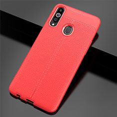 Coque Silicone Gel Motif Cuir Housse Etui pour Samsung Galaxy A20s Rouge