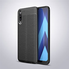 Coque Silicone Gel Motif Cuir Housse Etui pour Samsung Galaxy A50 Noir