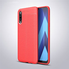 Coque Silicone Gel Motif Cuir Housse Etui pour Samsung Galaxy A50 Rouge