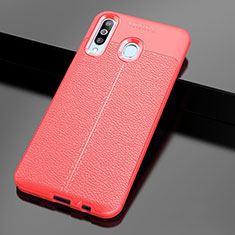 Coque Silicone Gel Motif Cuir Housse Etui pour Samsung Galaxy A60 Rouge