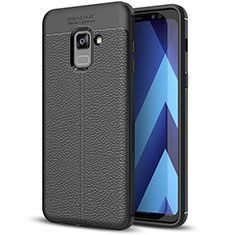 Coque Silicone Gel Motif Cuir Housse Etui pour Samsung Galaxy A8+ A8 Plus (2018) A730F Noir