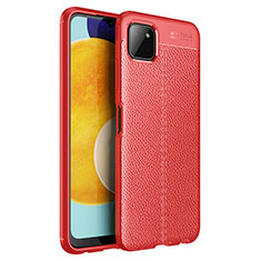 Coque Silicone Gel Motif Cuir Housse Etui pour Samsung Galaxy F42 5G Rouge