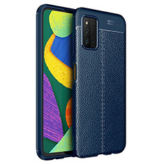 Coque Silicone Gel Motif Cuir Housse Etui pour Samsung Galaxy F52 5G Bleu