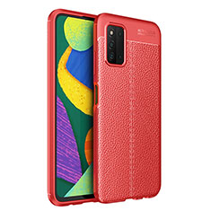 Coque Silicone Gel Motif Cuir Housse Etui pour Samsung Galaxy F52 5G Rouge
