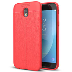 Coque Silicone Gel Motif Cuir Housse Etui pour Samsung Galaxy J7 (2017) SM-J730F Rouge