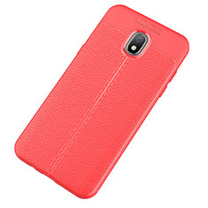 Coque Silicone Gel Motif Cuir Housse Etui pour Samsung Galaxy J7 (2018) J737 Rouge