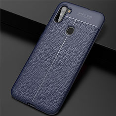 Coque Silicone Gel Motif Cuir Housse Etui pour Samsung Galaxy M11 Bleu