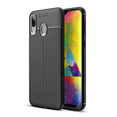 Coque Silicone Gel Motif Cuir Housse Etui pour Samsung Galaxy M20 Noir