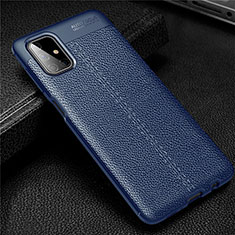 Coque Silicone Gel Motif Cuir Housse Etui pour Samsung Galaxy M51 Bleu