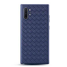 Coque Silicone Gel Motif Cuir Housse Etui pour Samsung Galaxy Note 10 Plus 5G Bleu