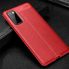 Coque Silicone Gel Motif Cuir Housse Etui pour Samsung Galaxy S20 Lite 5G Rouge