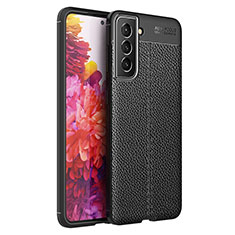 Coque Silicone Gel Motif Cuir Housse Etui pour Samsung Galaxy S21 FE 5G Noir