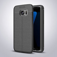 Coque Silicone Gel Motif Cuir Housse Etui pour Samsung Galaxy S7 Edge G935F Noir