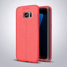 Coque Silicone Gel Motif Cuir Housse Etui pour Samsung Galaxy S7 Edge G935F Rouge