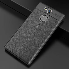 Coque Silicone Gel Motif Cuir Housse Etui pour Sony Xperia XA2 Ultra Noir