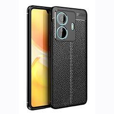 Coque Silicone Gel Motif Cuir Housse Etui pour Vivo iQOO Z6 Pro 5G Noir