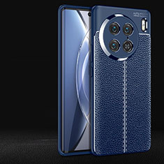 Coque Silicone Gel Motif Cuir Housse Etui pour Vivo X90 Pro 5G Bleu