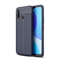 Coque Silicone Gel Motif Cuir Housse Etui pour Vivo Y19 Bleu