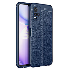 Coque Silicone Gel Motif Cuir Housse Etui pour Vivo Y21e Bleu