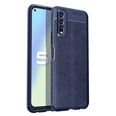 Coque Silicone Gel Motif Cuir Housse Etui pour Vivo Y70S 5G Bleu