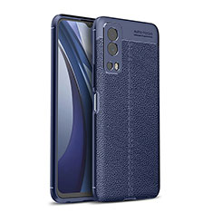 Coque Silicone Gel Motif Cuir Housse Etui pour Vivo Y72 5G Bleu