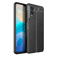 Coque Silicone Gel Motif Cuir Housse Etui pour Vivo Y74s 5G Noir