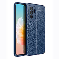 Coque Silicone Gel Motif Cuir Housse Etui pour Vivo Y75 4G Bleu