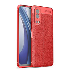 Coque Silicone Gel Motif Cuir Housse Etui pour Vivo Y75s 5G Rouge