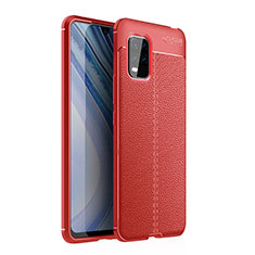 Coque Silicone Gel Motif Cuir Housse Etui pour Xiaomi Mi 10 Lite Rouge