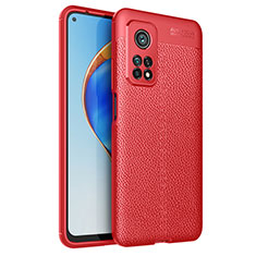 Coque Silicone Gel Motif Cuir Housse Etui pour Xiaomi Mi 10T 5G Rouge