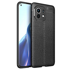 Coque Silicone Gel Motif Cuir Housse Etui pour Xiaomi Mi 11 Lite 4G Noir