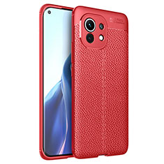 Coque Silicone Gel Motif Cuir Housse Etui pour Xiaomi Mi 11 Lite 5G Rouge