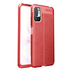 Coque Silicone Gel Motif Cuir Housse Etui pour Xiaomi POCO M3 Pro 5G Rouge