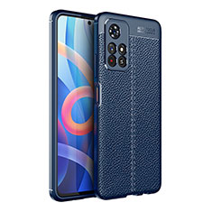 Coque Silicone Gel Motif Cuir Housse Etui pour Xiaomi Poco M4 Pro 5G Bleu