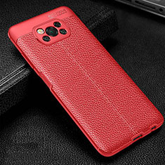 Coque Silicone Gel Motif Cuir Housse Etui pour Xiaomi Poco X3 Rouge