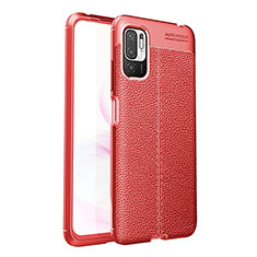 Coque Silicone Gel Motif Cuir Housse Etui pour Xiaomi Redmi Note 10 5G Rouge