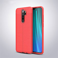 Coque Silicone Gel Motif Cuir Housse Etui pour Xiaomi Redmi Note 8 Pro Rouge