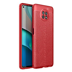 Coque Silicone Gel Motif Cuir Housse Etui pour Xiaomi Redmi Note 9 5G Rouge