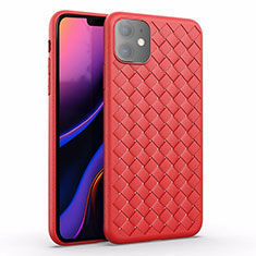 Coque Silicone Gel Motif Cuir Housse Etui S01 pour Apple iPhone 11 Rouge