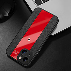 Coque Silicone Gel Motif Cuir Housse Etui S01 pour Apple iPhone 13 Mini Rouge